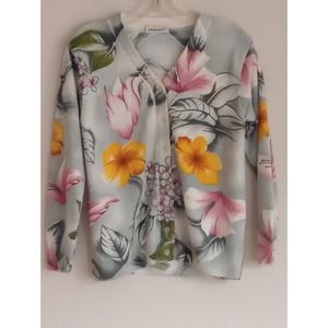 Women's Button Down Floral Sweater Size Large